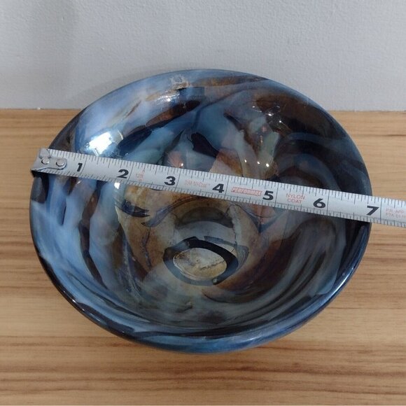 Vintage Hand Blown Art Glass Bowl Iridescent Blue Swirl Unsigned Heavy - Picture 11 of 11